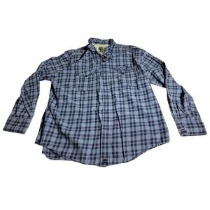 Timberland Mens XL Blue Plaid Utility Button‎ Down Shirt Epaulettes Long Sleeve